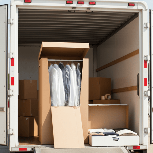 Kleiderbox mit Stange in Umzugswagen